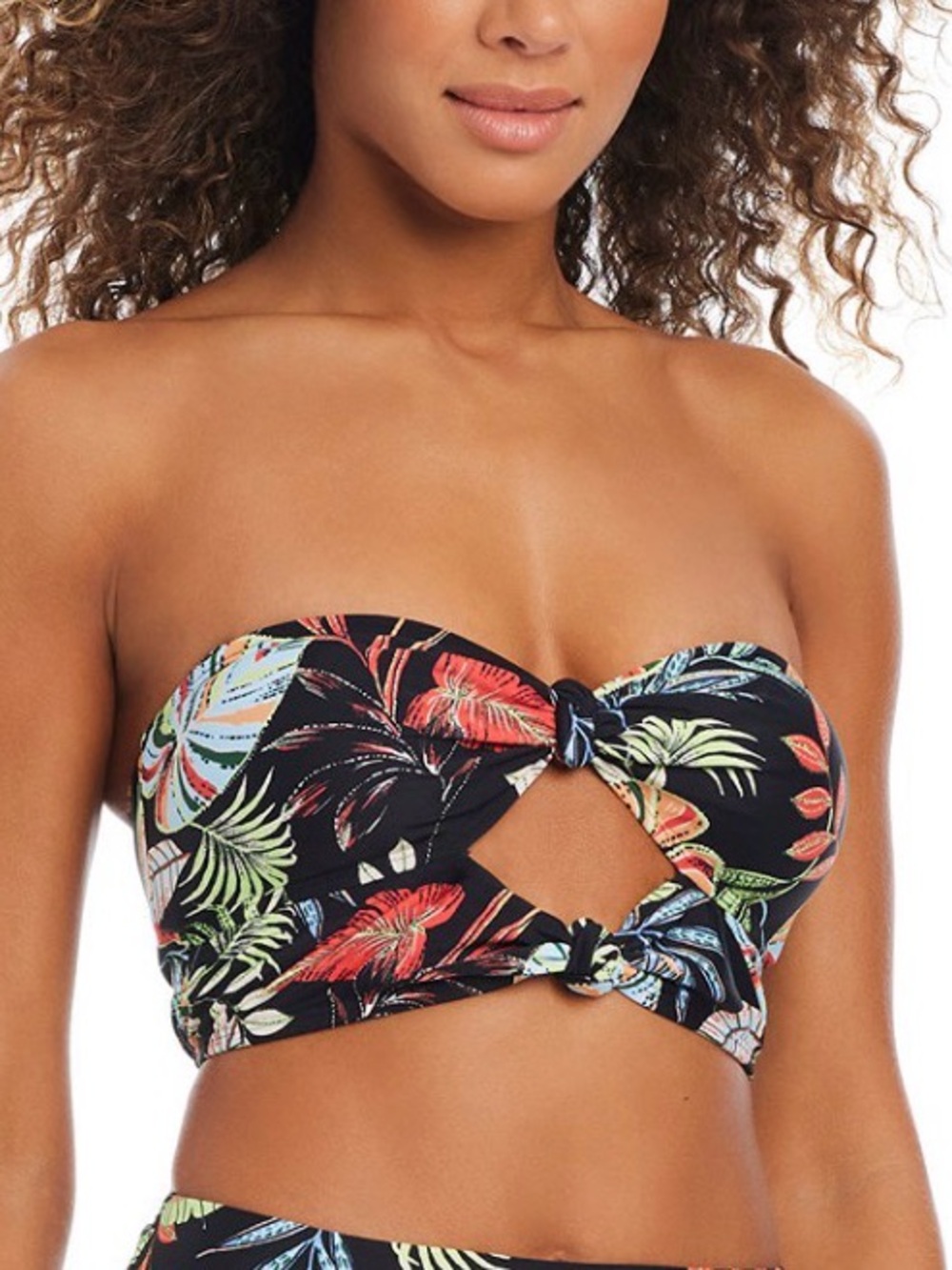 Bar III Swept Away Tropical leaf print Bandeau Bikini‎ Top Women’s Small knotted